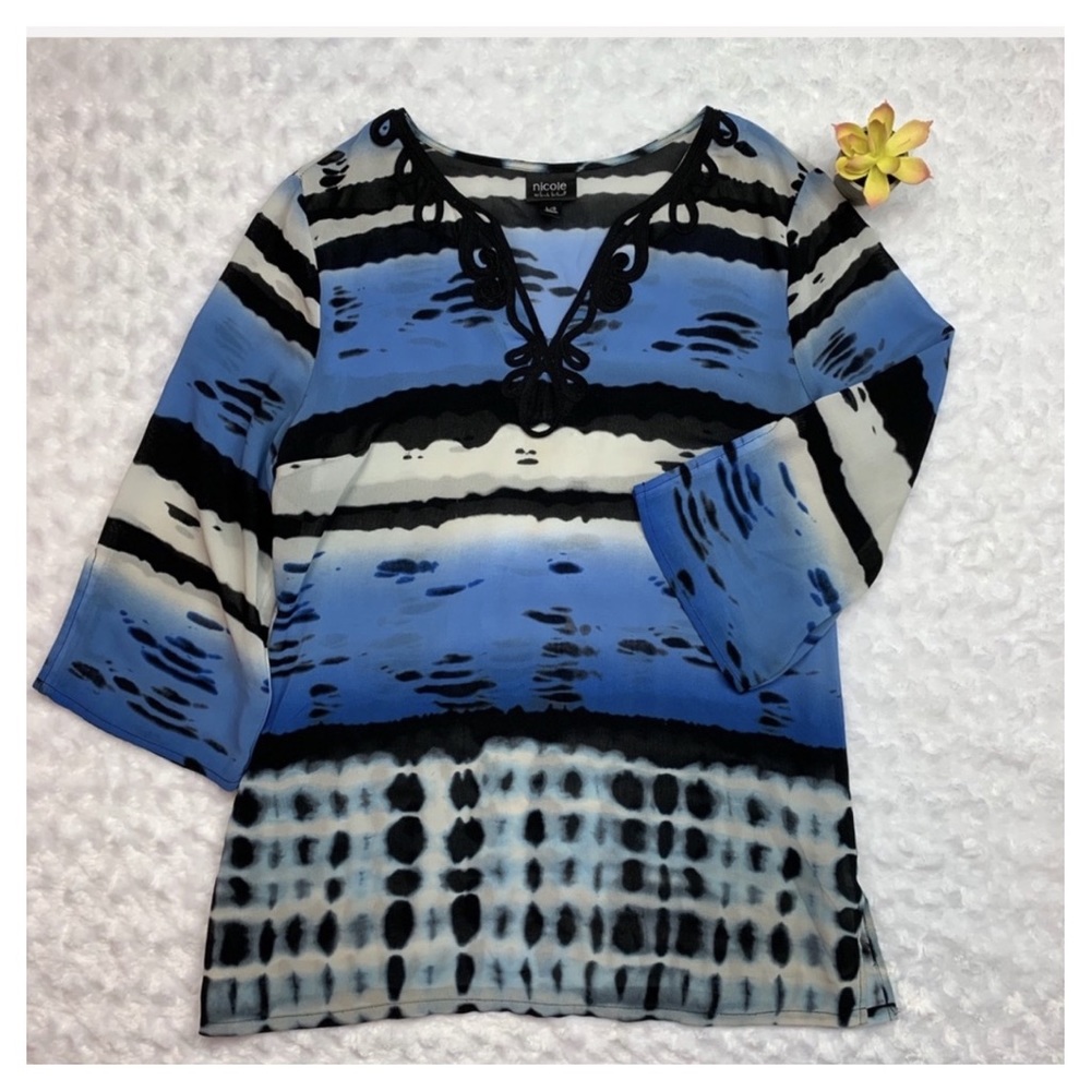 NICOLE BLUE MULTI TUNIC TOP - Picture 1 of 5